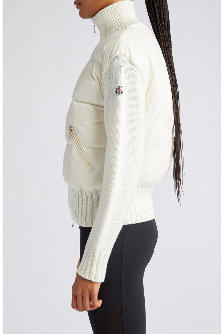 Mixed Media Quilted Down Cardigan, Alternate, color, WHITE