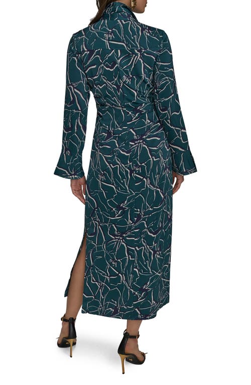 Donna Karan New York Floral Long Sleeve Shirtdress In Green