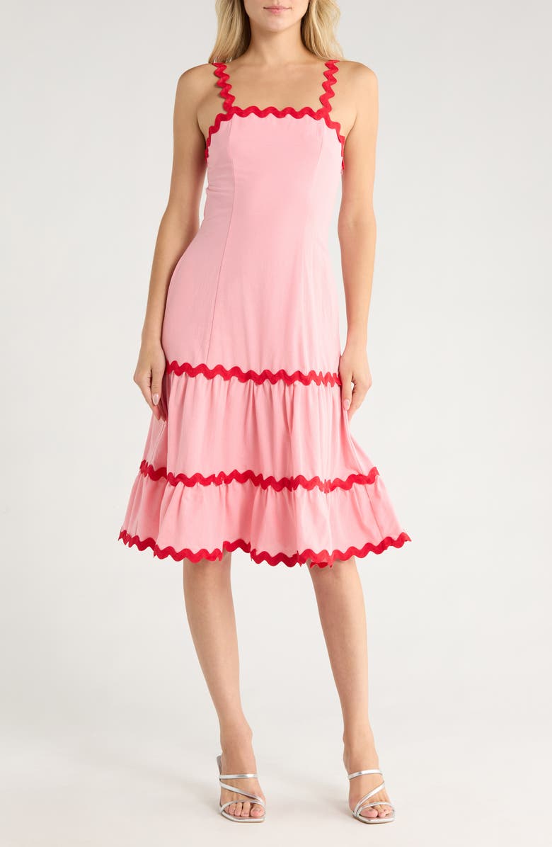 AREA STARS Ana Ric-Rac Ribbon Midi Dress, Main, color, Pink