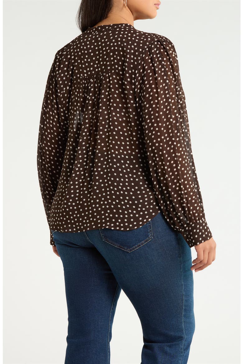 Shirred Chiffon Button-Up Shirt, Alternate, color, BROWN M- IVORY QUYNH DOT