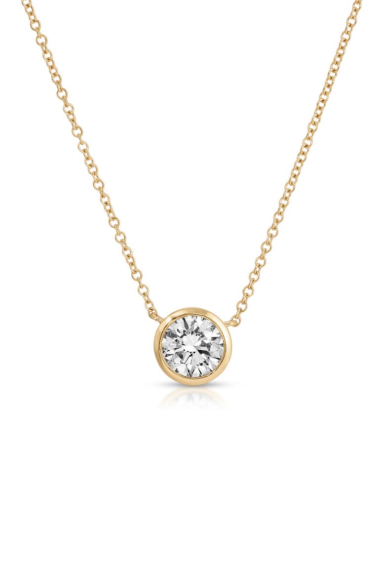 Diamond Solitaire Floating Bezel Pendant Necklace, Main, color, 14K YELLOW GOLD