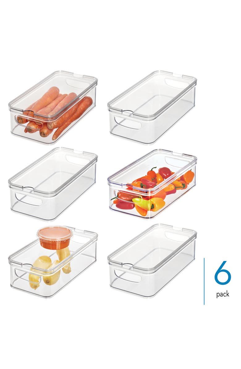 iDesign Stackable Fridge Organizer Bins with Lids - Set of 6 - Clear, Alternate, color, Clear