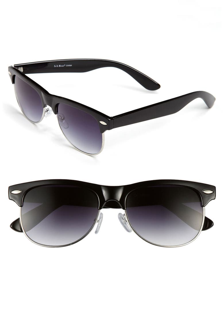 57mm Retro Sunglasses, Main, color, BLACK