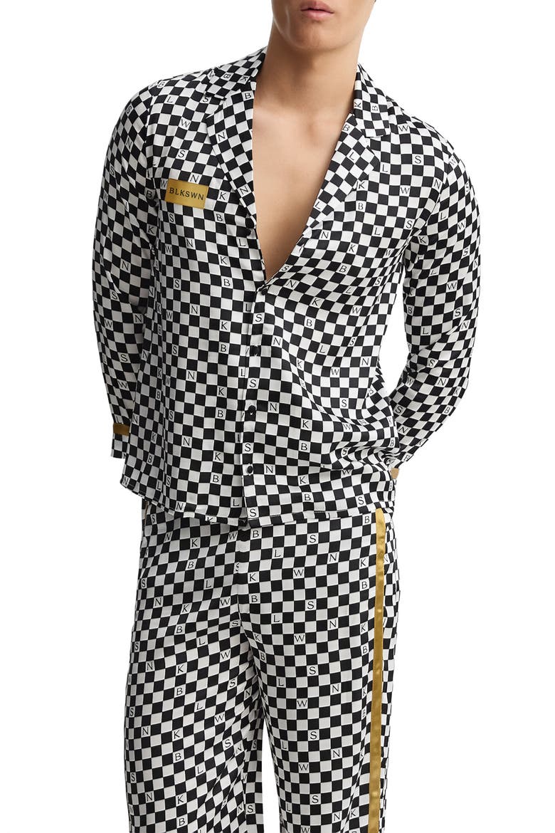 Checkerboard Unisex Long Pajama Set, Alternate, color, Black & White
