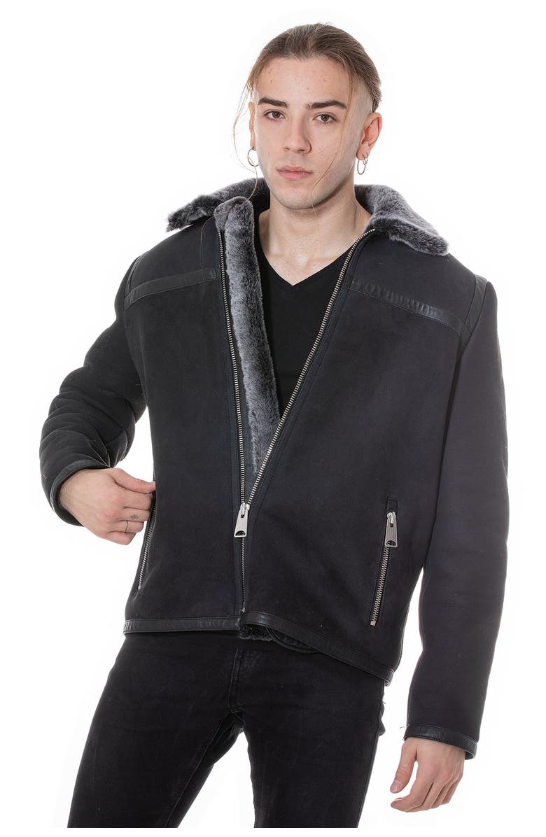 Furniq UK Hugh Suede Shearling Jacket, Alternate, color, Black