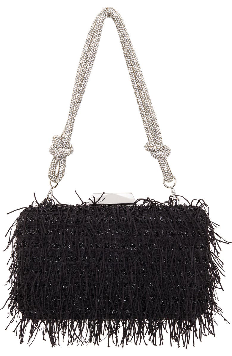 Nina Fringe Crystal Cord Minaudiere, Alternate, color, Black