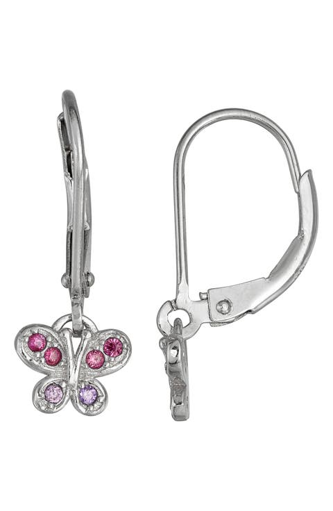 Kids' Sterling Silver CZ Butterfly Drop Earrings