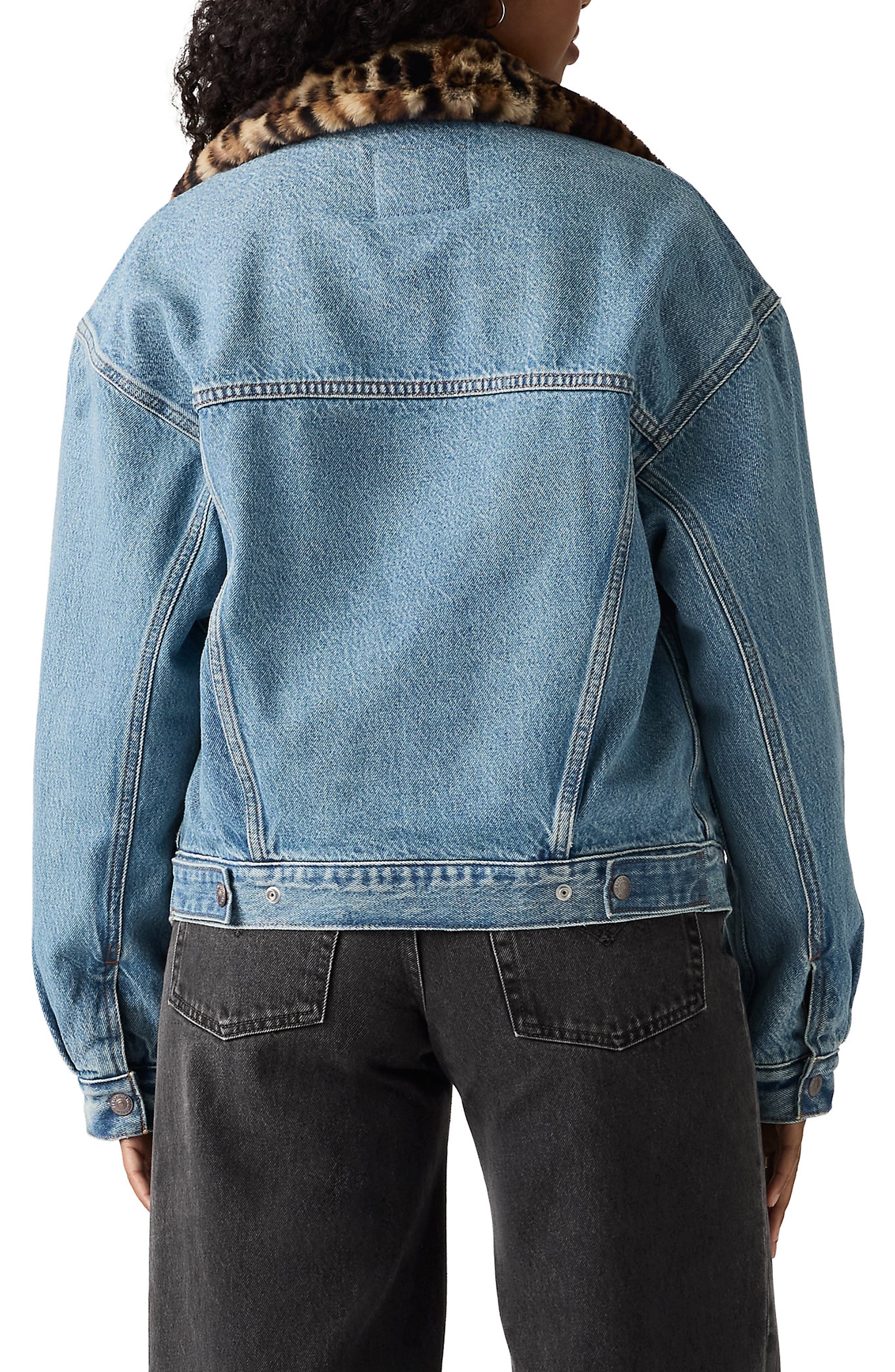 '90s Faux Fur Collar Denim Trucker Jacket - image 2