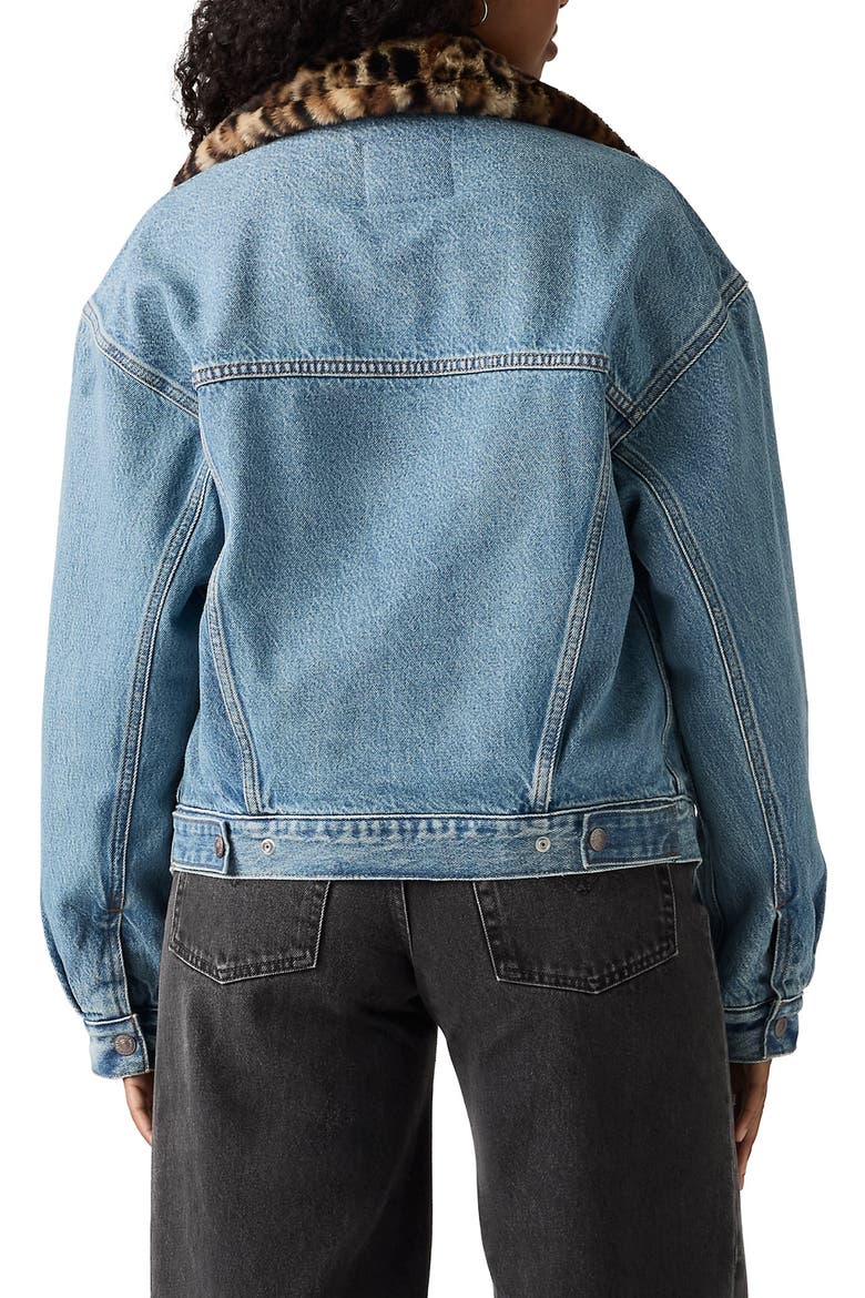 '90s Faux Fur Collar Denim Trucker Jacket, Alternate, color, DOLLY DAY