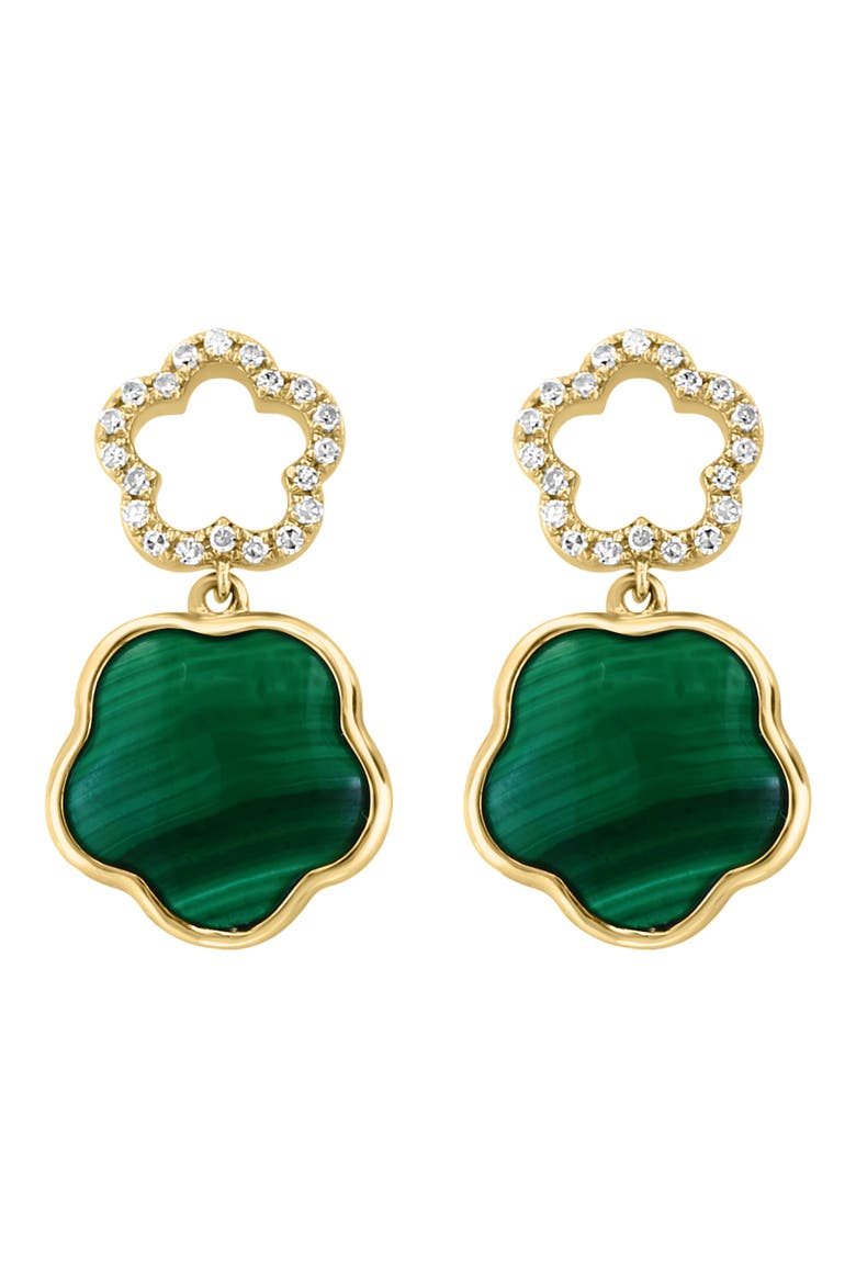 14K Gold Diamond & Malachite Clover Drop Earrings, Main, color, GREEN