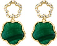 EFFY 14K Gold Diamond & Malachite Clover Drop Earrings