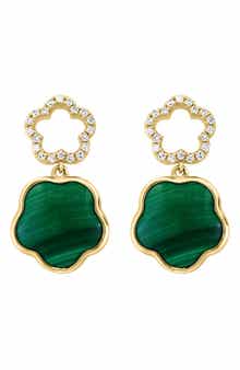 EFFY 14K Gold Diamond & Malachite Clover Drop Earrings