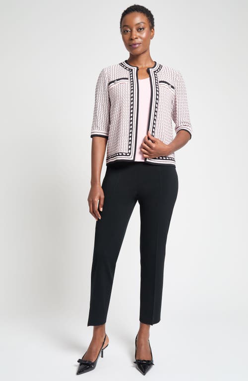 Shop Ming Wang Textured Lace Trim Jacket In Rosy Blush/black