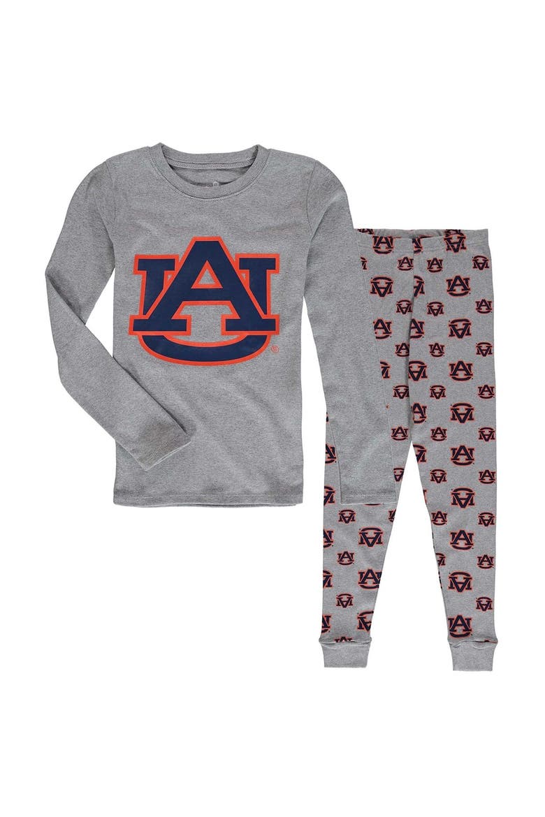 Youth Heathered Gray Auburn Tigers Long Sleeve T-Shirt & Pant Sleep Set, Main, color, Heather Gray