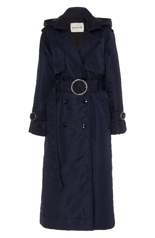 Caalo Sustainable Down Filled Satin Trench In Navy