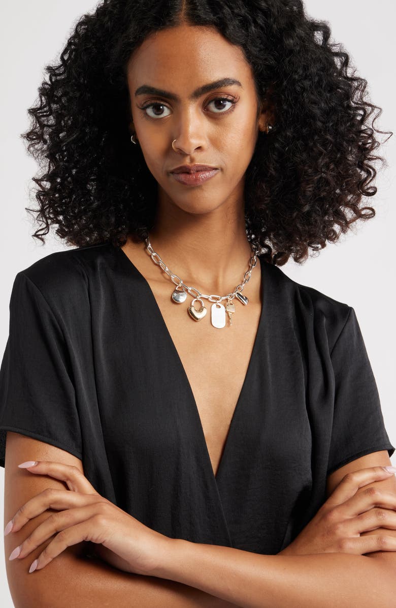 Open Edit Heart Lock Charm Necklace, Alternate, color, Silver- Gold