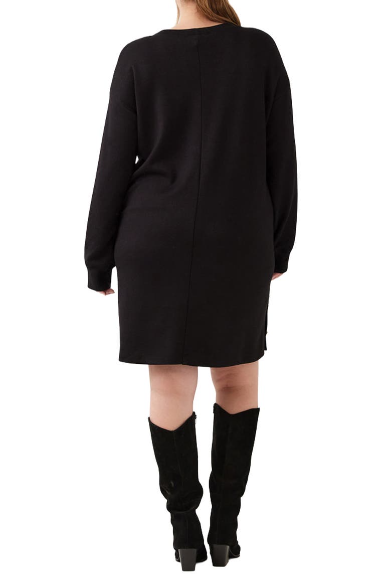 Crewneck Button Detail Shift Dress, Alternate, color, BLACK