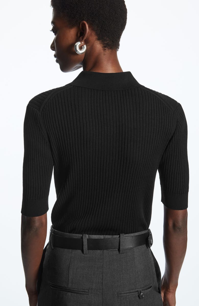 COS Half Zip Rib Silk Blend Polo, Alternate, color,