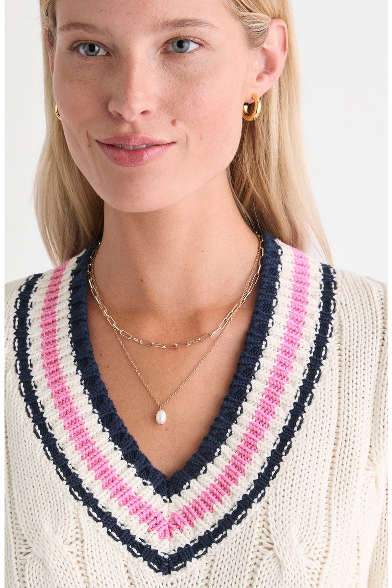 Varsity Cable Knit Sweater, Alternate, color, MARSHMALLOW