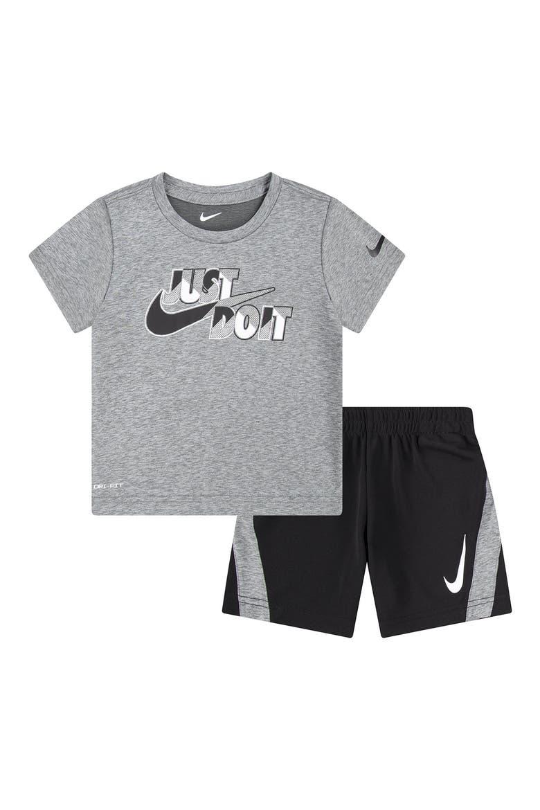 Kids' Drop Graphic T-Shirt & Shorts Set, Main, color, BLACK/ SMOKE GREY HEATHER