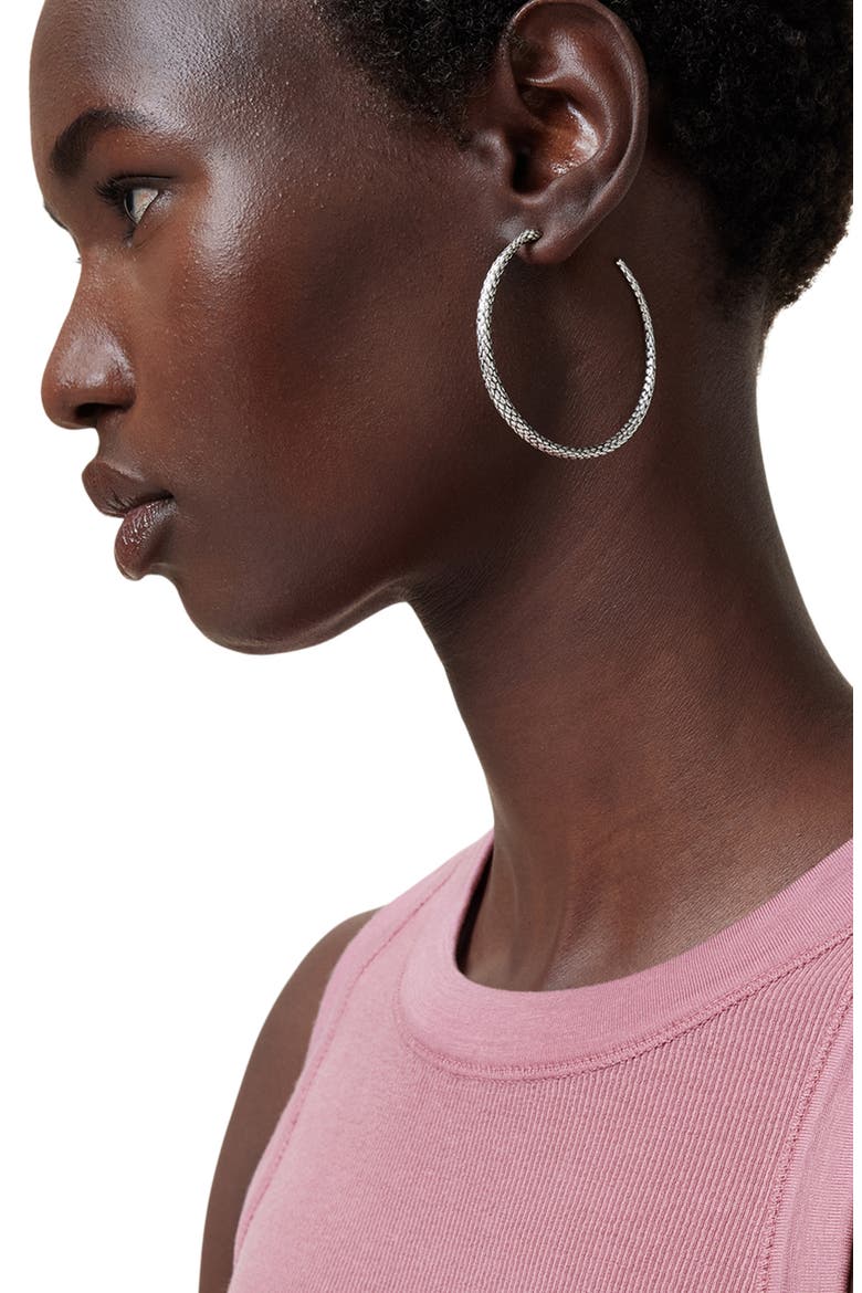 Serpent Hoop Earrings, Alternate, color, WARM SILVER