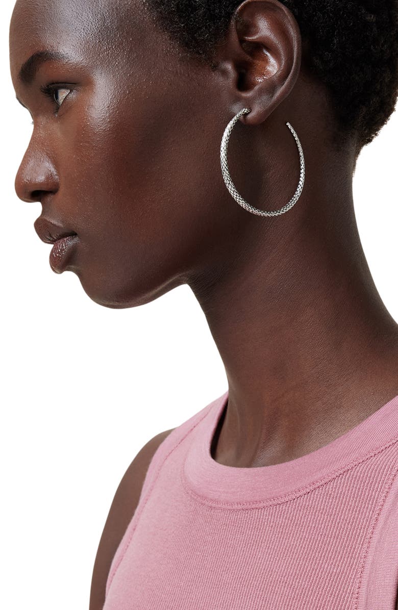 AllSaints Serpent Hoop Earrings, Alternate, color, Warm Silver