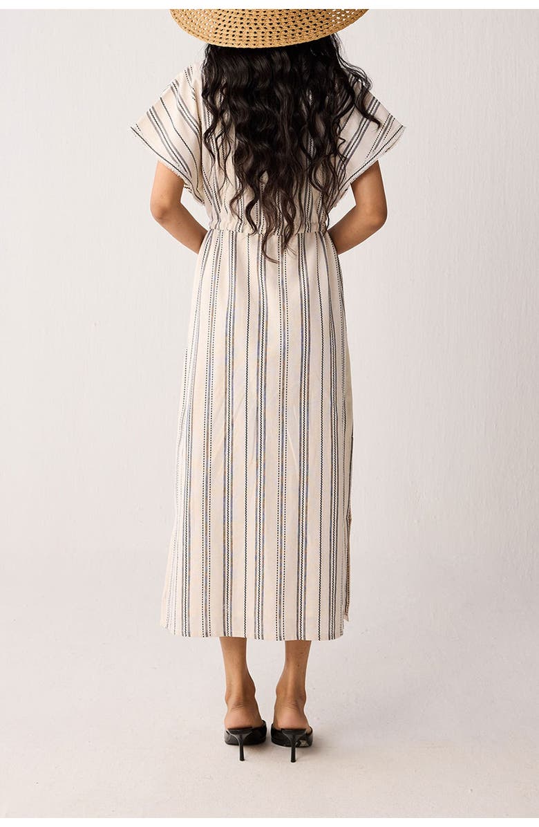 Reistor Maxi Gathered Dress with Side Slits in Stripes, Alternate, color, Linear Canvas
