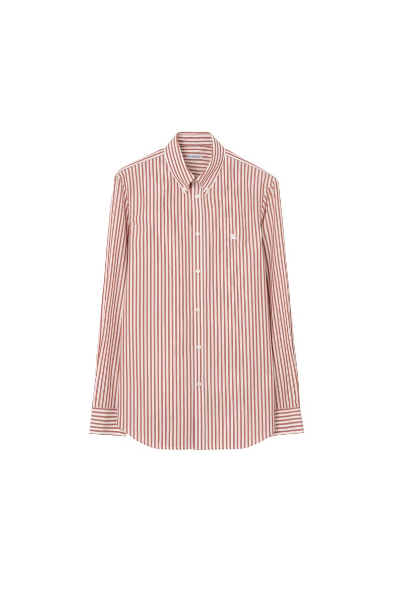 Slim Fit Striped Cotton Shirt, Alternate, color, Cloudy white/terracotta