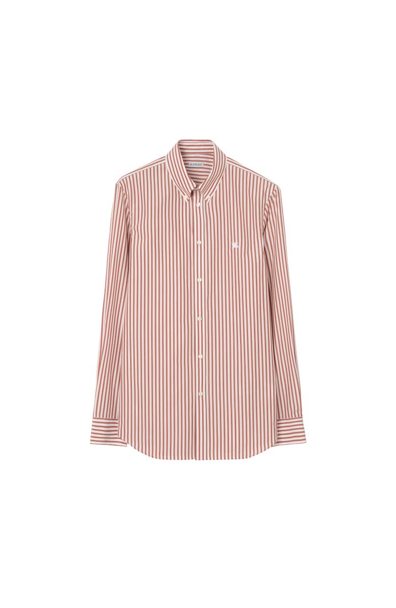 Burberry Slim Fit Striped Cotton Shirt, Alternate, color, Cloudy White/Terracotta