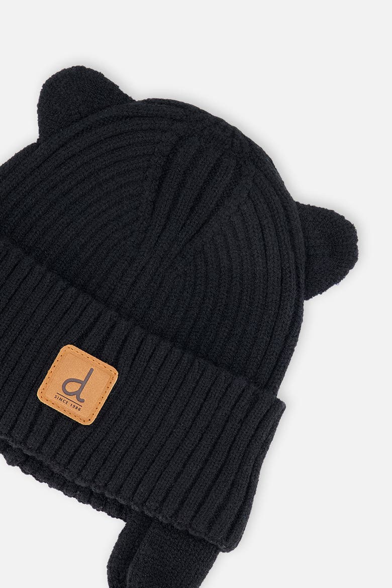Knit Bear Ear Tie String Hat, Alternate, color, Black
