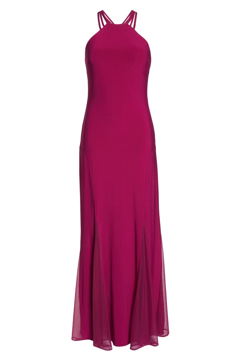 Strappy Back Trumpet Gown, Alternate, color, BERRY
