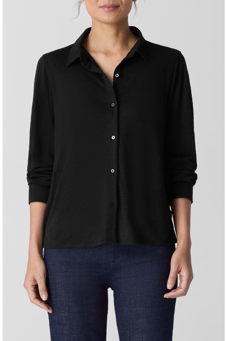 Classic Slim Fit Organic Linen Button-Up Shirt, Main, color, BLACK