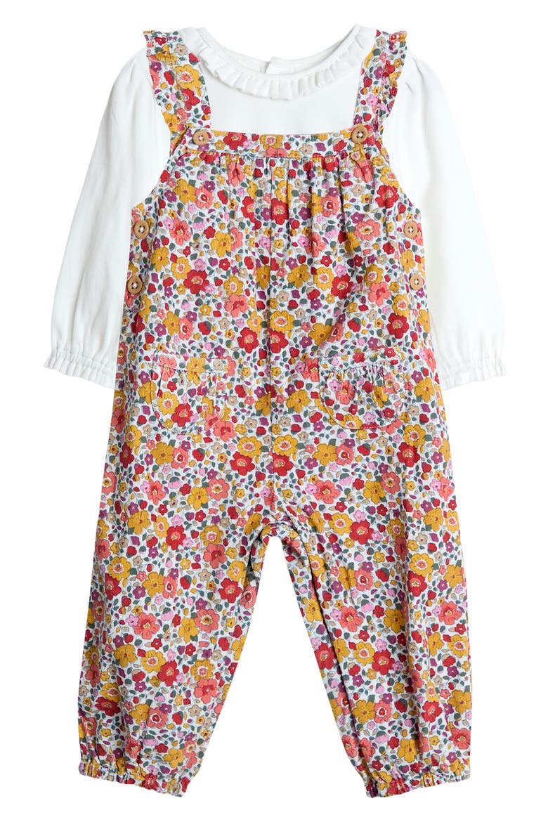 T-Shirt & Floral Corduroy Overalls Set, Main, color, RUST