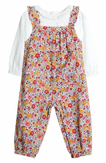 T-Shirt & Floral Corduroy Overalls Set
