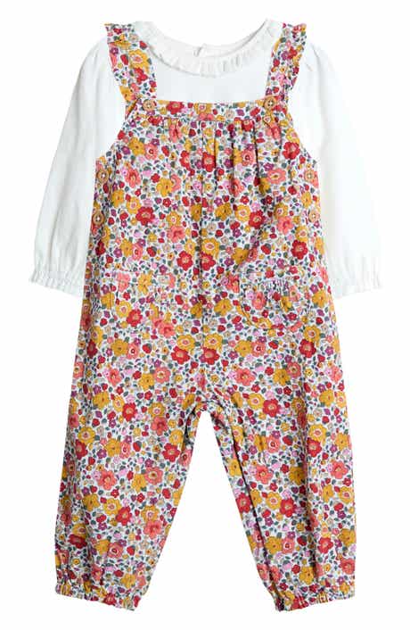 T-Shirt & Floral Corduroy Overalls Set