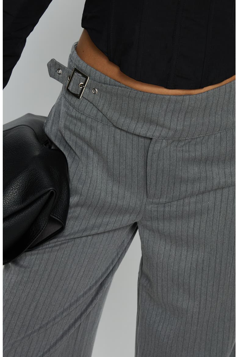 Jinny Pinstripe Buckle Waist Wide Leg Pants, Alternate, color, GREY PINSTRIPE