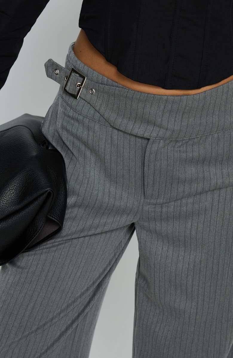 Princess Polly Jinny Pinstripe Buckle Waist Wide Leg Pants, Alternate, color, Grey Pinstripe