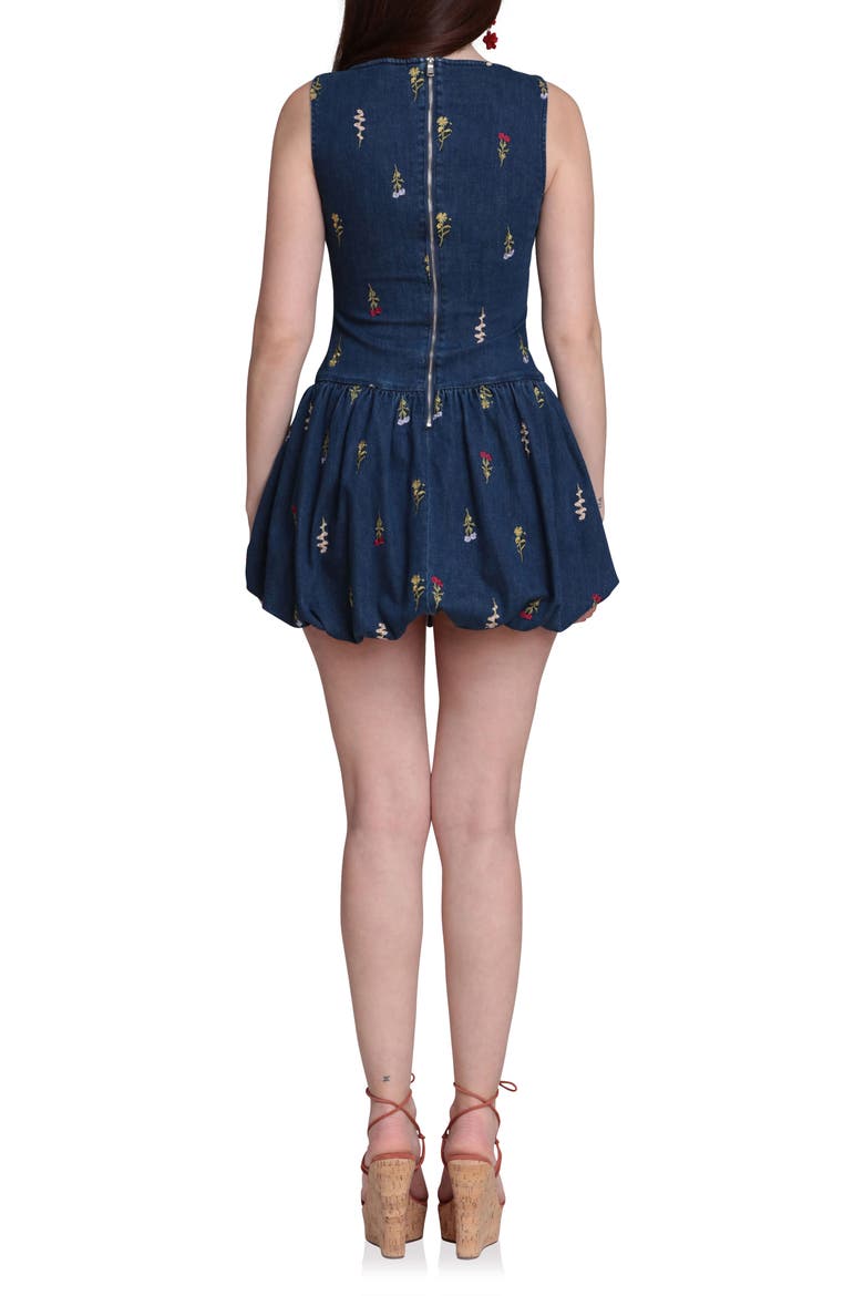 Embroidered Bubble Hem Denim Minidress, Alternate, color, MONARCH BOTANICAL