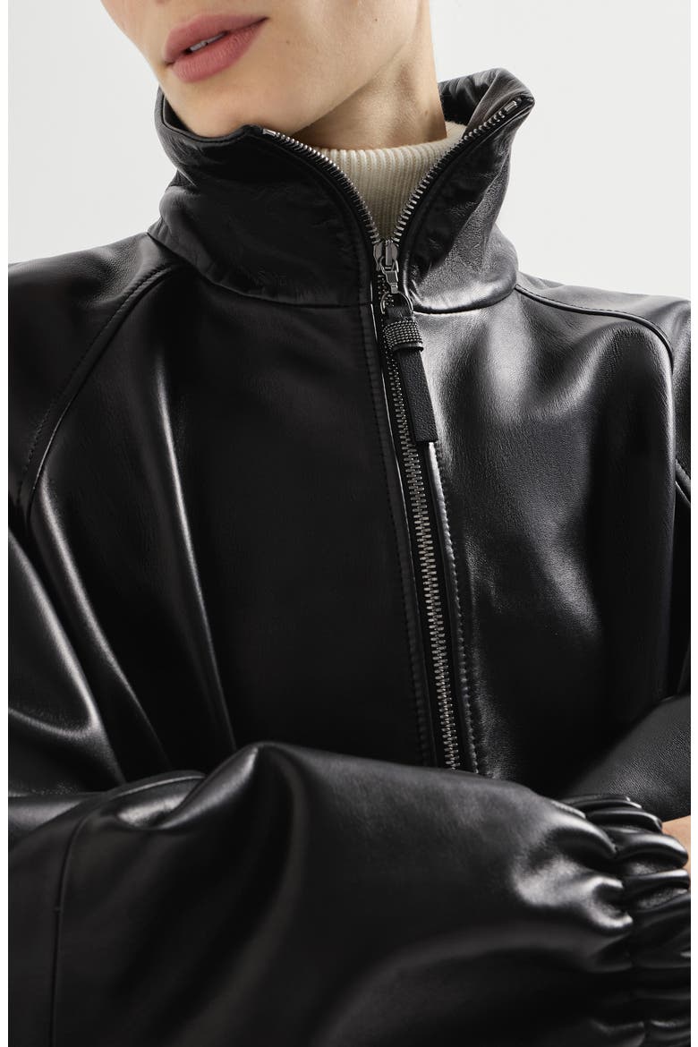 Nappa leather bomber jacket with monili, Alternate, color, Black