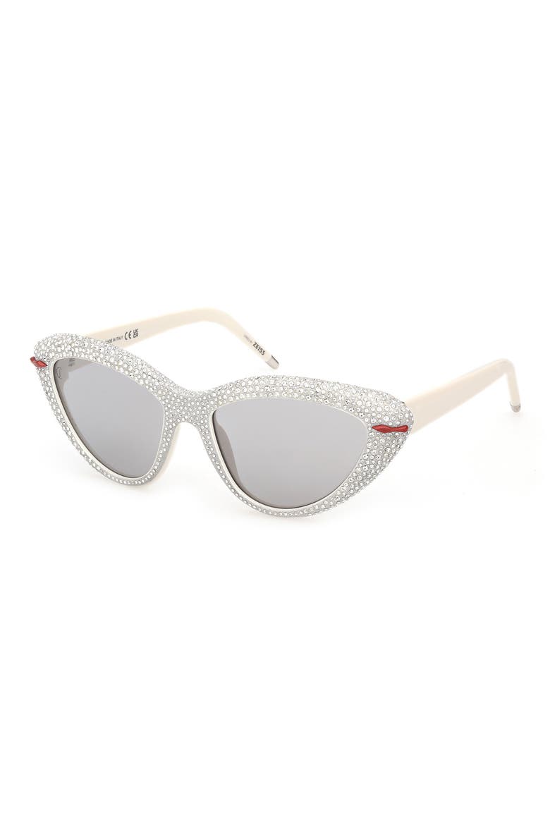56mm Cat Eye Sunglasses, Alternate, color, WHITE / SMOKE MIRROR