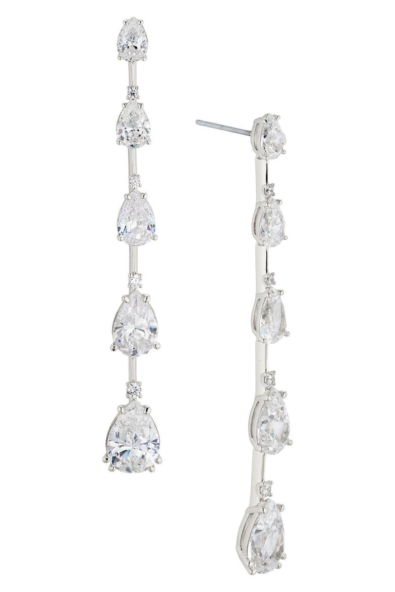 Evelyn Pear Cubic Zirconia Linear Drop Earrings, Main, color, RHODIUM