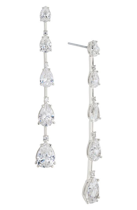 Evelyn Pear Cubic Zirconia Linear Drop Earrings