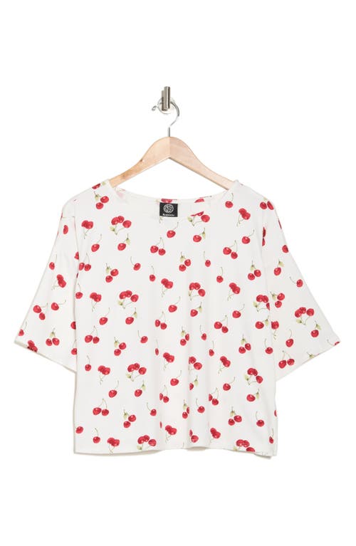 Bobeau Drop Shoulder T-shirt In White/red Cherries