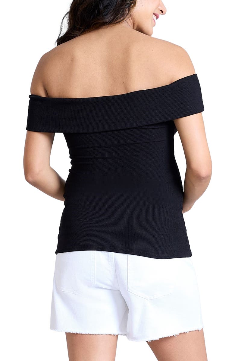 MOTHERHOOD MATERNITY Rib Knit Short Sleeve Off The Shoulder Top, Alternate, color, Black