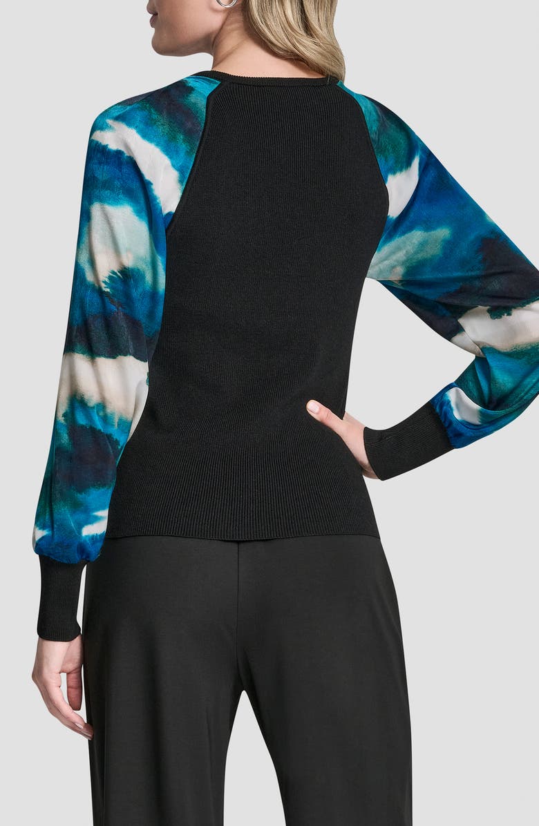DKNY Printed Sleeve Mixed Media Sweater, Alternate, color, 