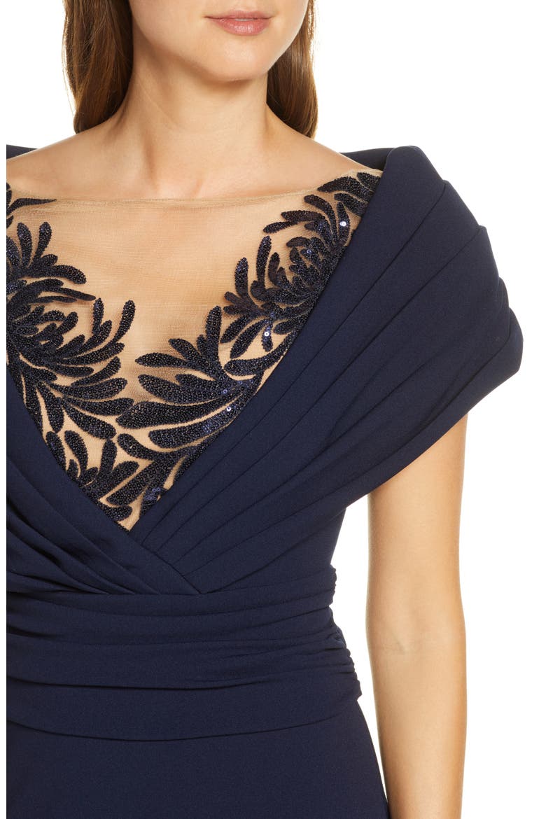 Portrait Collar Sequin Décolletage Gown, Alternate, color, NAVY