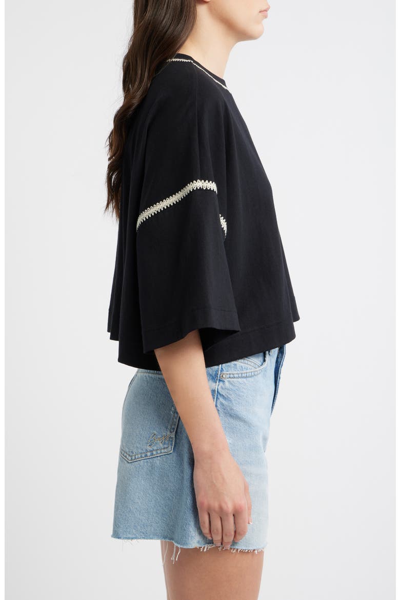 Crochet Trim Cotton Batwing Top, Alternate, color, BLACK