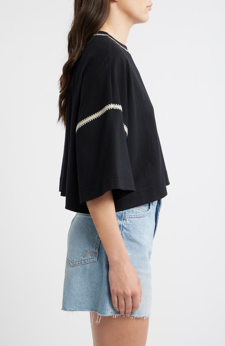 BOSS Orange Crochet Trim Cotton Batwing Top, Alternate, color, Black