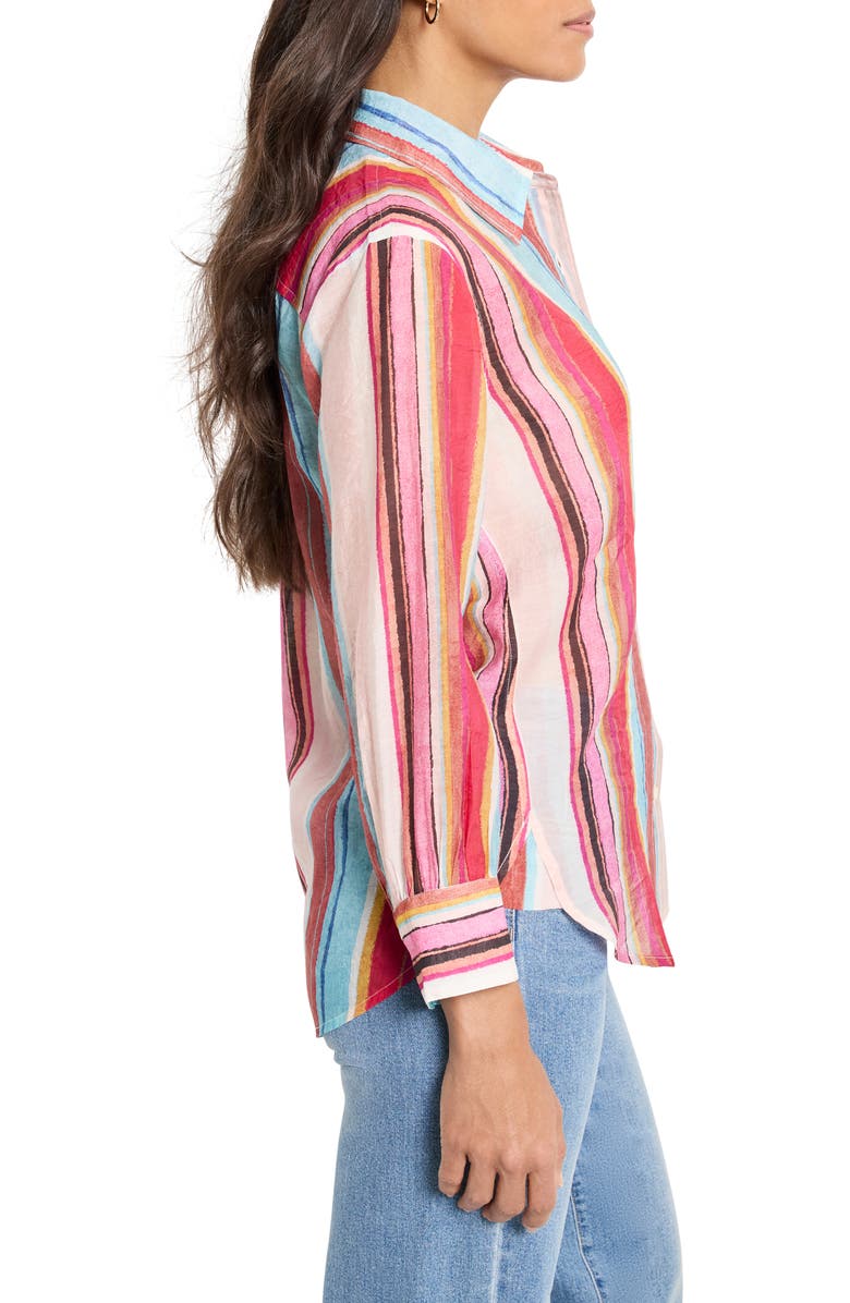 NIC+ZOE Horizon Breeze Stripe Button-Up Shirt, Alternate, color, Pink Multi