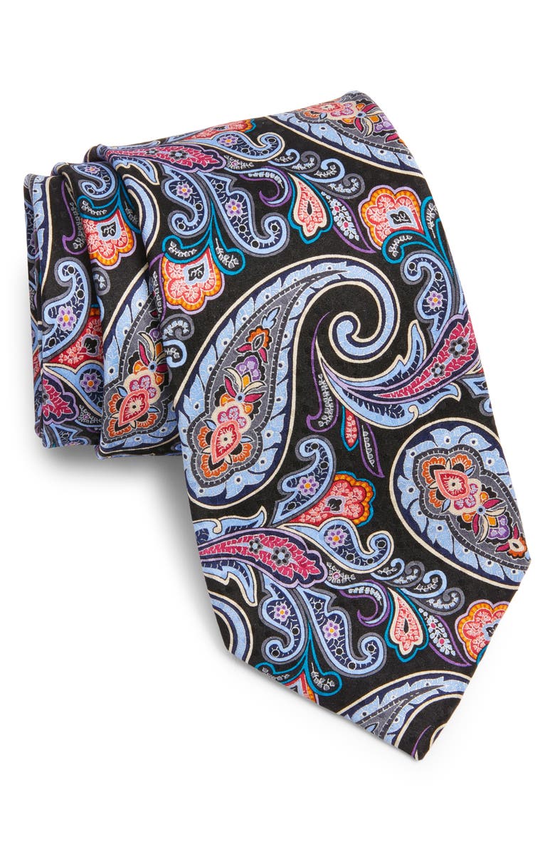 Nordstrom Paisley Silk Tie, Main, color, Black